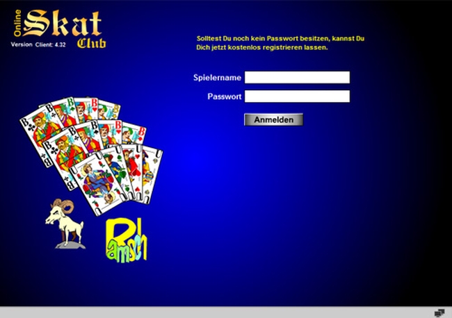 Online Skatclub - Anmeldebildschirm