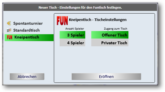 Tisch eröffnen